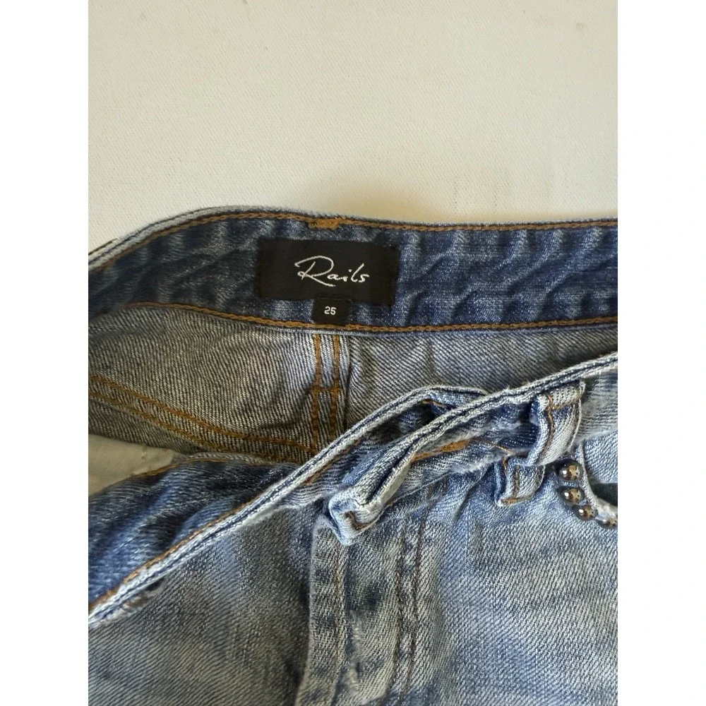 RAILS Austin Studded Denim Shorts Size 25 Mid Rise Raw Hem Button Fly Distressed